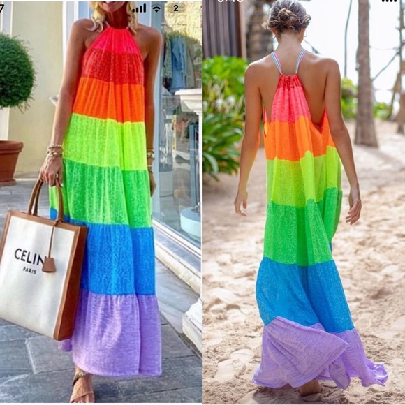 Pitusa Popsicle Halter maxi Dress in Rainbow XL blogger favorite vacation summer - Picture 1 of 5